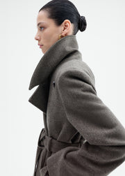 Belted Peacoat in Melange Wool - Green - CO Collections